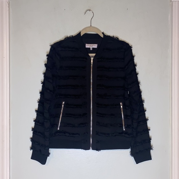 Current Air Jackets & Blazers - Current Air Los Angeles Black Fringe Zip Up Bomber Jacket- Women’s Sz M